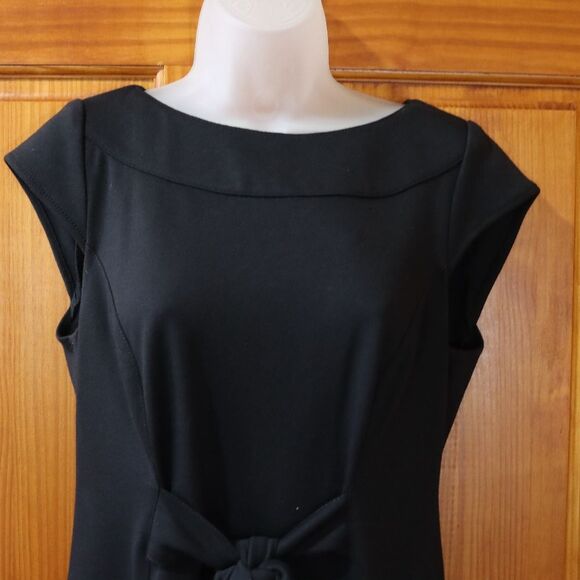 Kay Ungar Black Sheath Tie Front Business Casual Corporate Goth Dress 10 - Picture 3 of 13